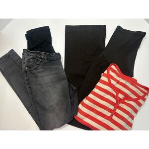 Motherhood Maternity Bundle Gray Jeans Brownish Pants Red Shirt M‎ (8-10)
